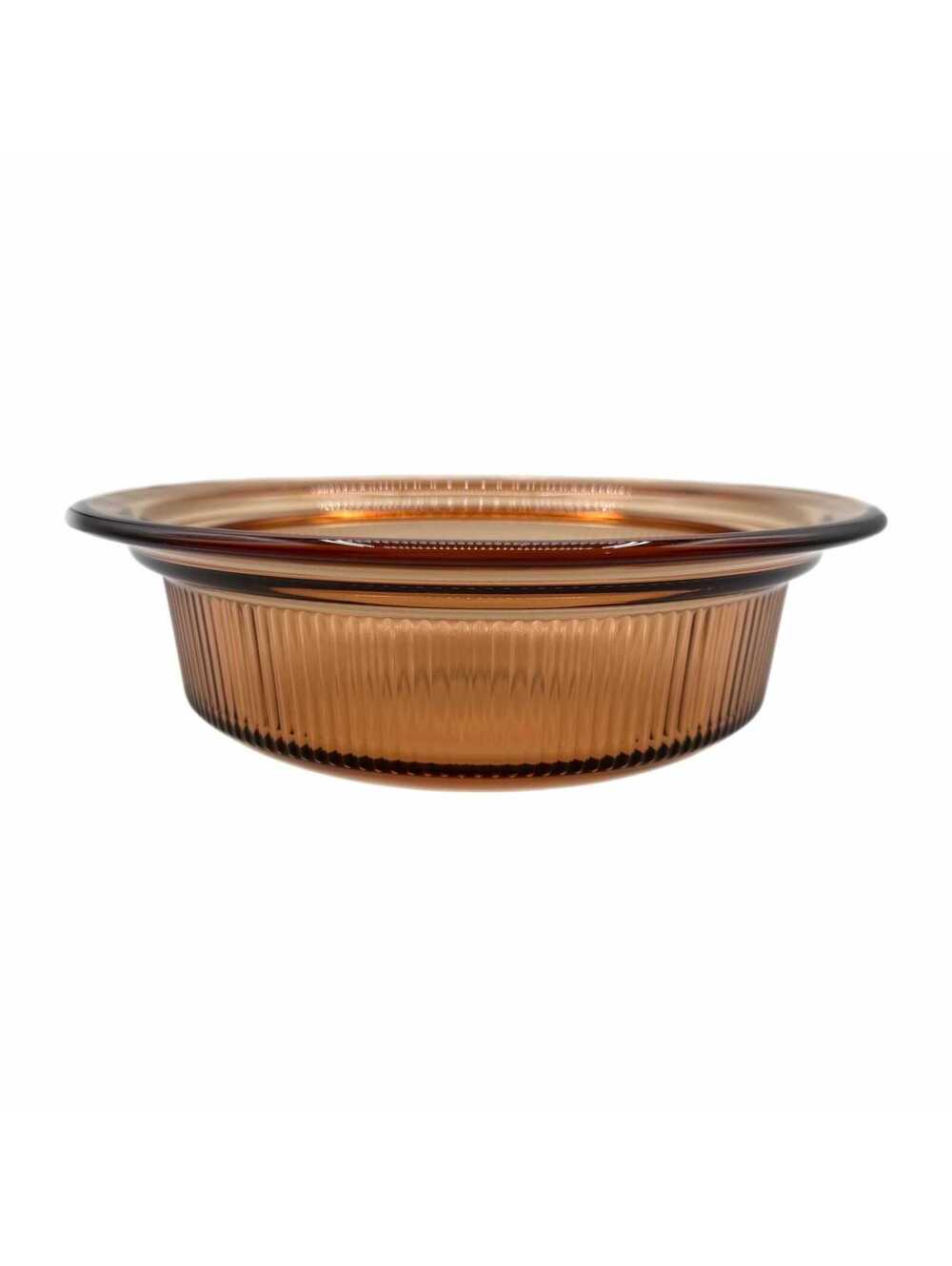 Vintage Corning Visions 1 Qt Amber Ribbed Glass Casserole Dish V-31-B